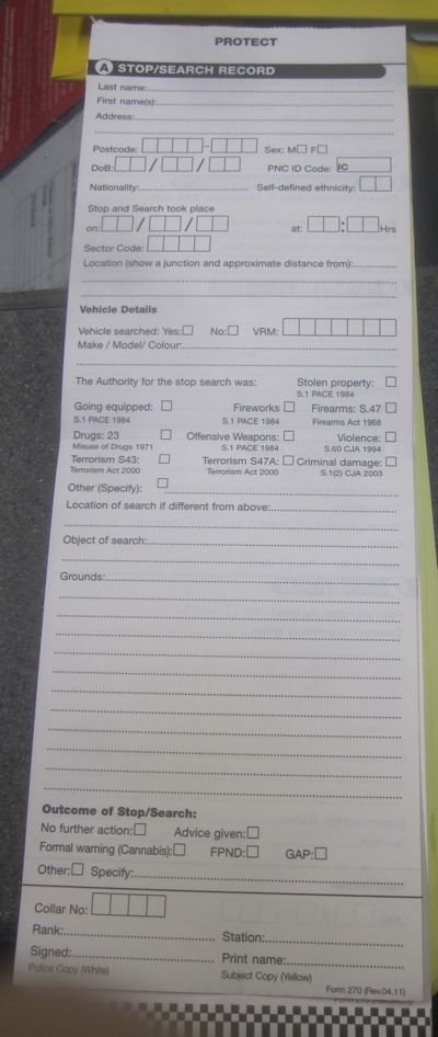 Cambridgeshire Police Stop and Search Form