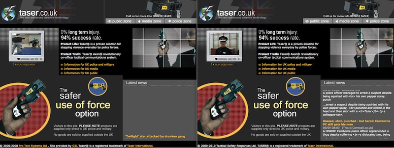 Pro TecT and TSR website screen shots side by side